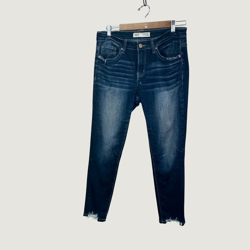 BKE Womens Payton Mid Rise Ankle Skinny Jeans Dark Wash Distressed Size 28